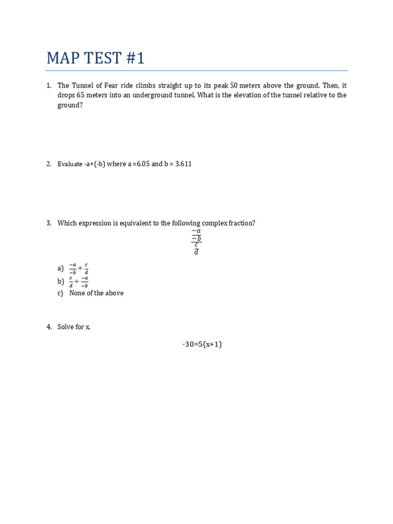 MUIDS MAP Test 1 Math | PDF