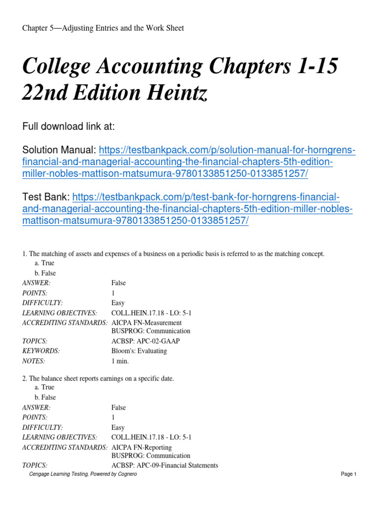 College Accounting Chapters 115 22nd Edition Heintz Test Bank 1 PDF