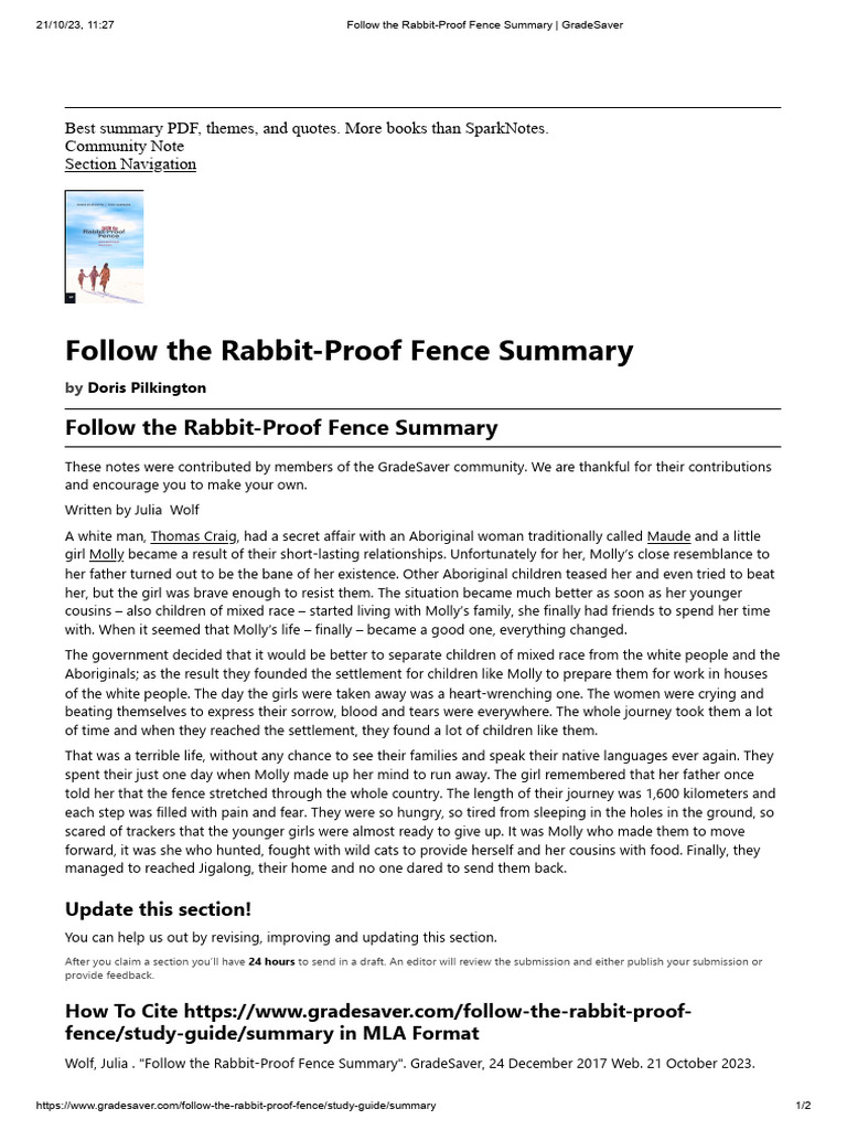 Follow The RabbitProof Fence Summary GradeSaver PDF