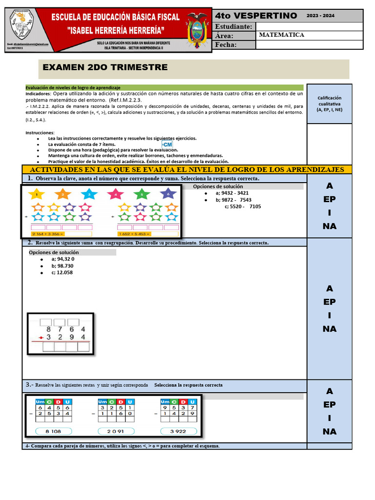 4to MATE EXAMEN 2DO TRIMESTRE 20232024 PDF