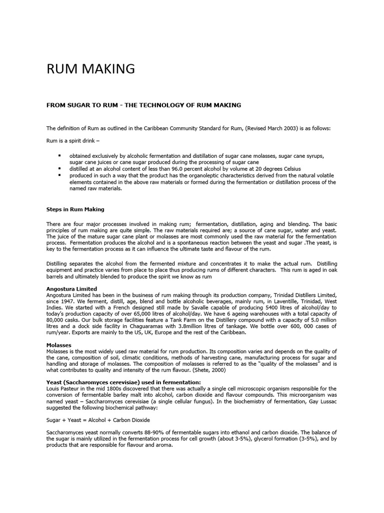 Rum Making | PDF | Cooking, Food & Wine | Technology & Engineering