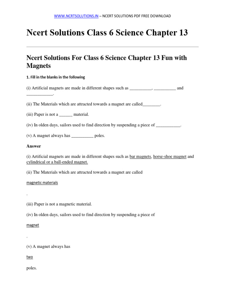 Class 6 Science Ch 13 NCERT Solutions | PDF | Technology & Engineering