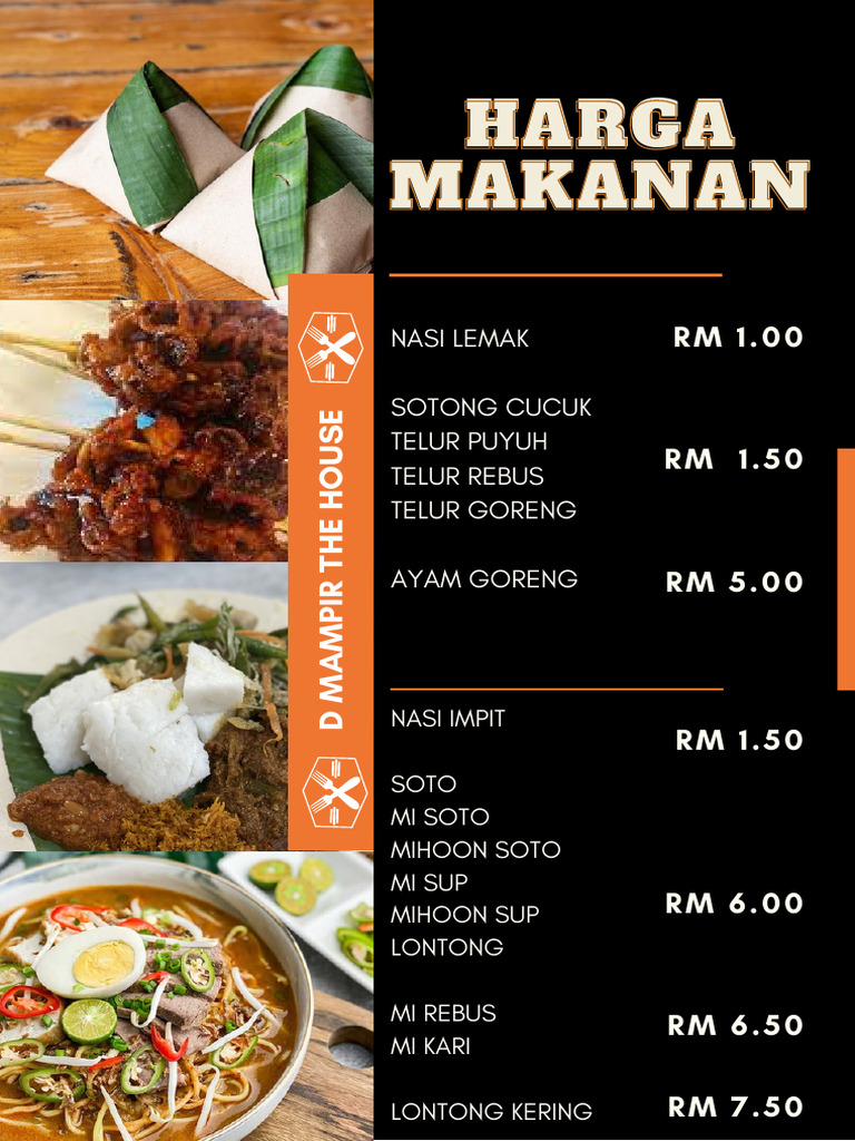Black Modern Food Menu Potrait | PDF