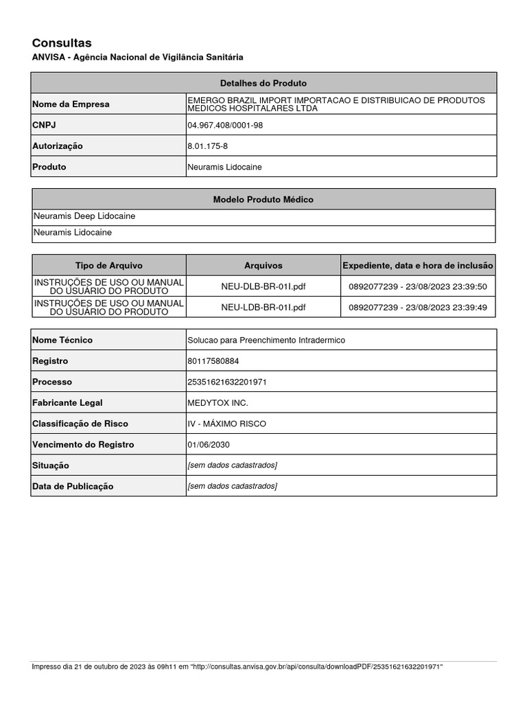 REGISTRO ANVISA N 81218870011 intelligence overview