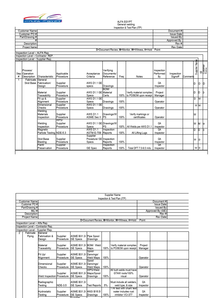 General Welding ITP PDF