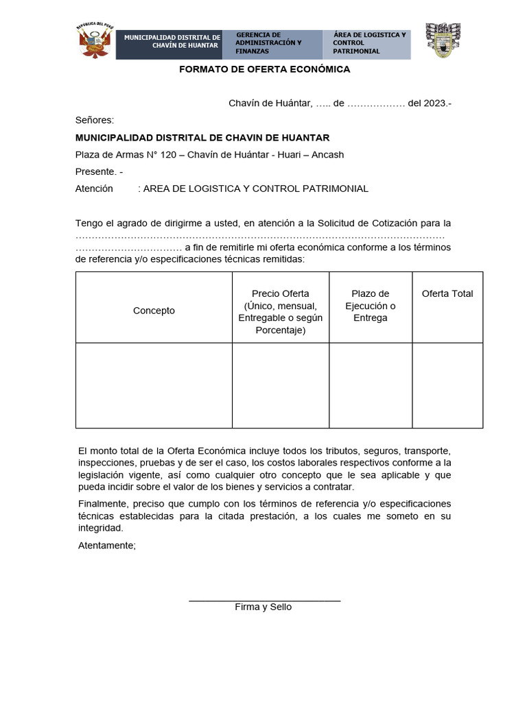 Formato de Oferta Economica (1) | PDF
