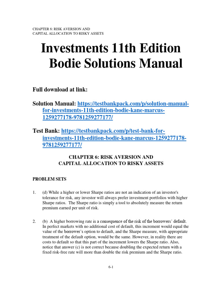 Investments 11th Edition Bodie Solutions Manual 1 PDF