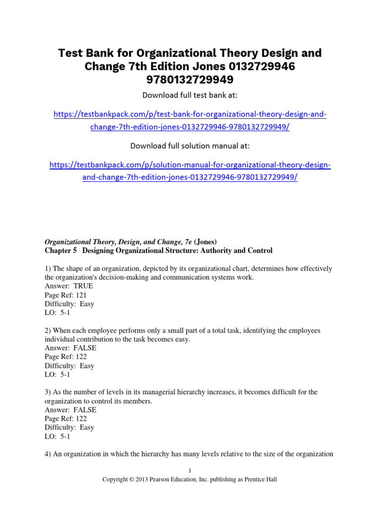 Organizational Theory Design and Change 7th Edition Jones Test Bank 1 | PDF