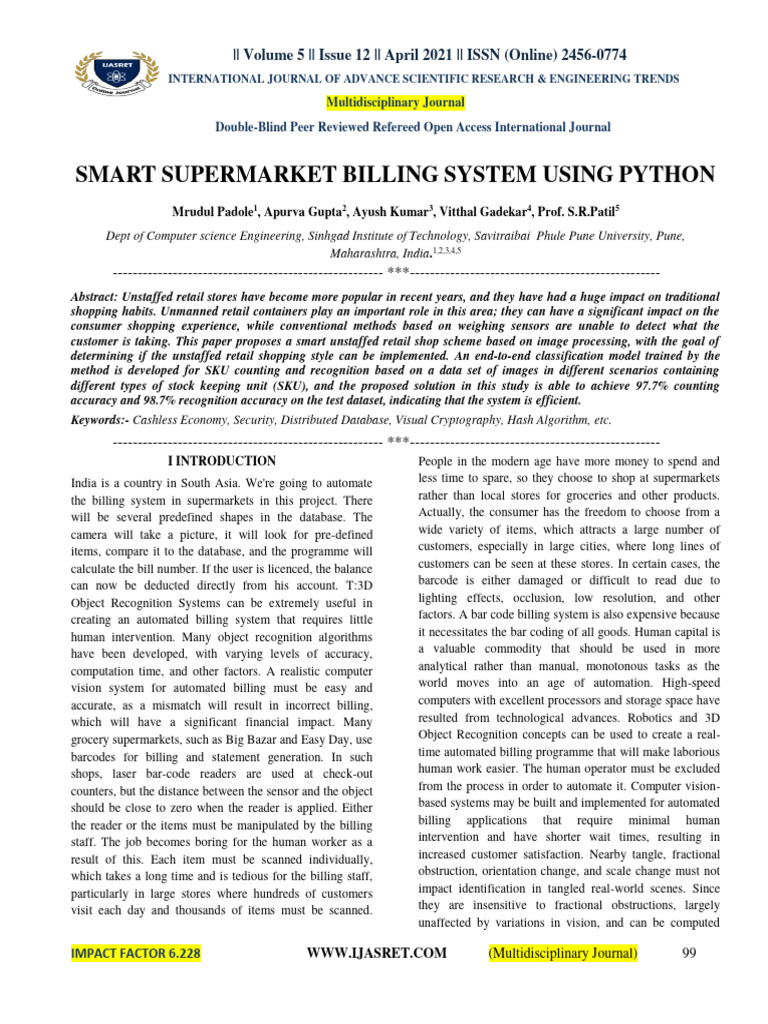 852 22.smart Supermarket Billing System Using Python | PDF | Barcode ...