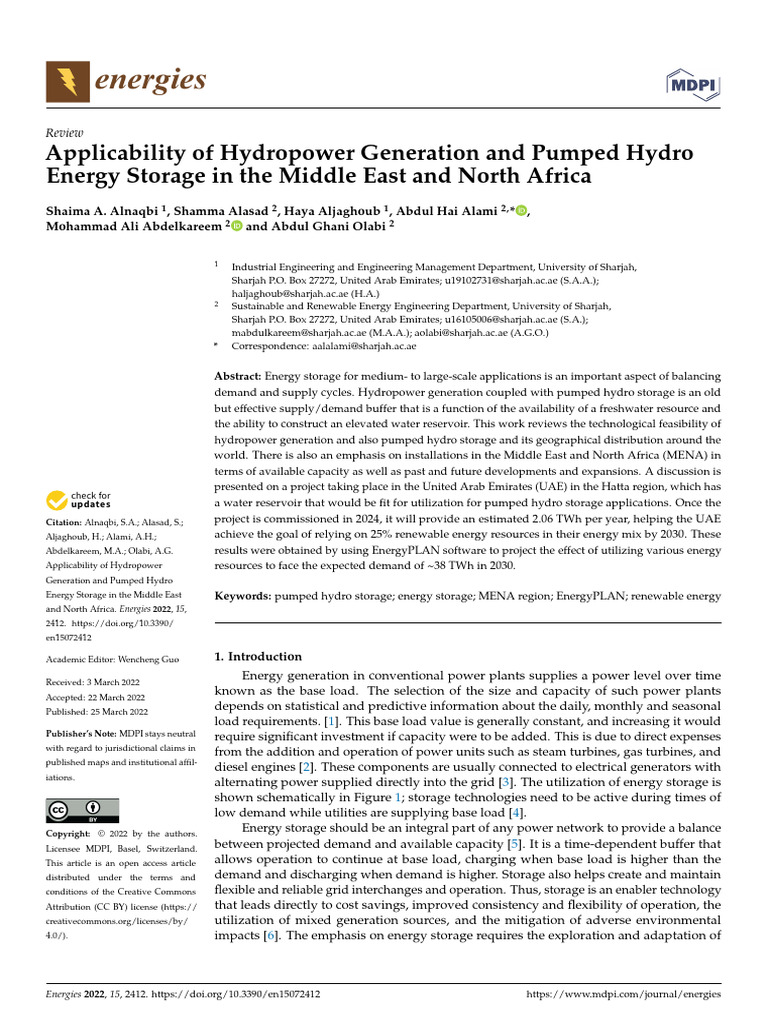 Applicability of Hydropower Generation and Pumped Hydro Energy Storage ...