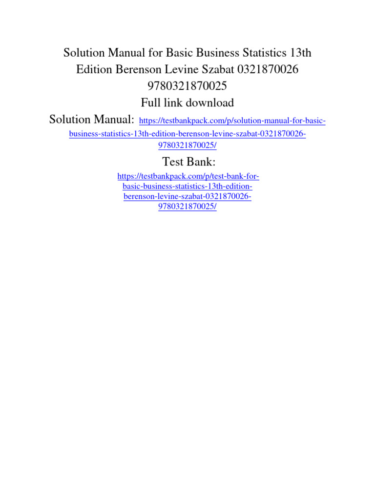 Solution Manual For Basic Business Statistics 13th Edition Berenson ...