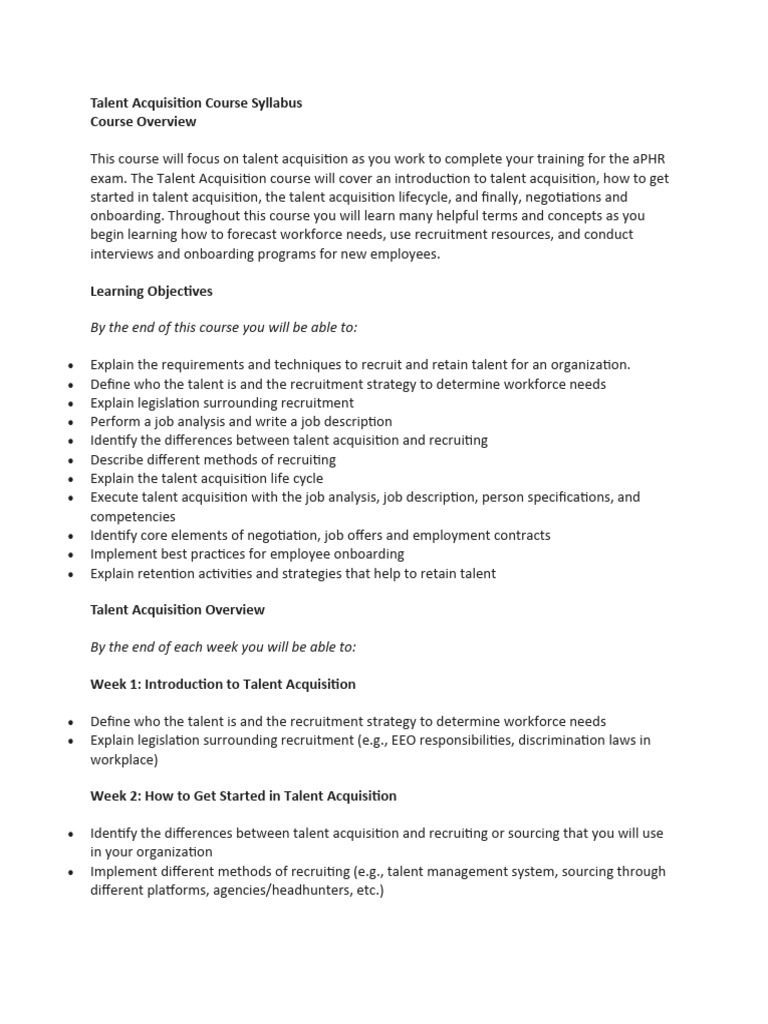 Talent acquisition course syllabus pdf overtime temporary work