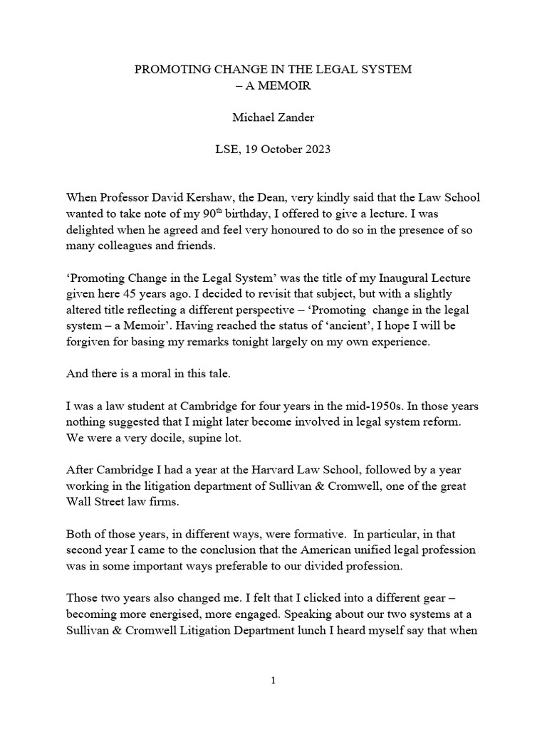 Promoting Change in The Legal System - A Memoir | PDF