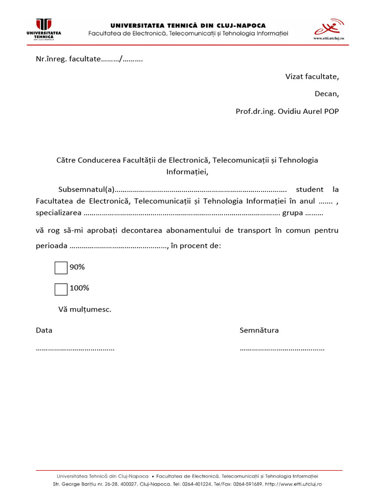 Model Cerere Decont Transport | PDF