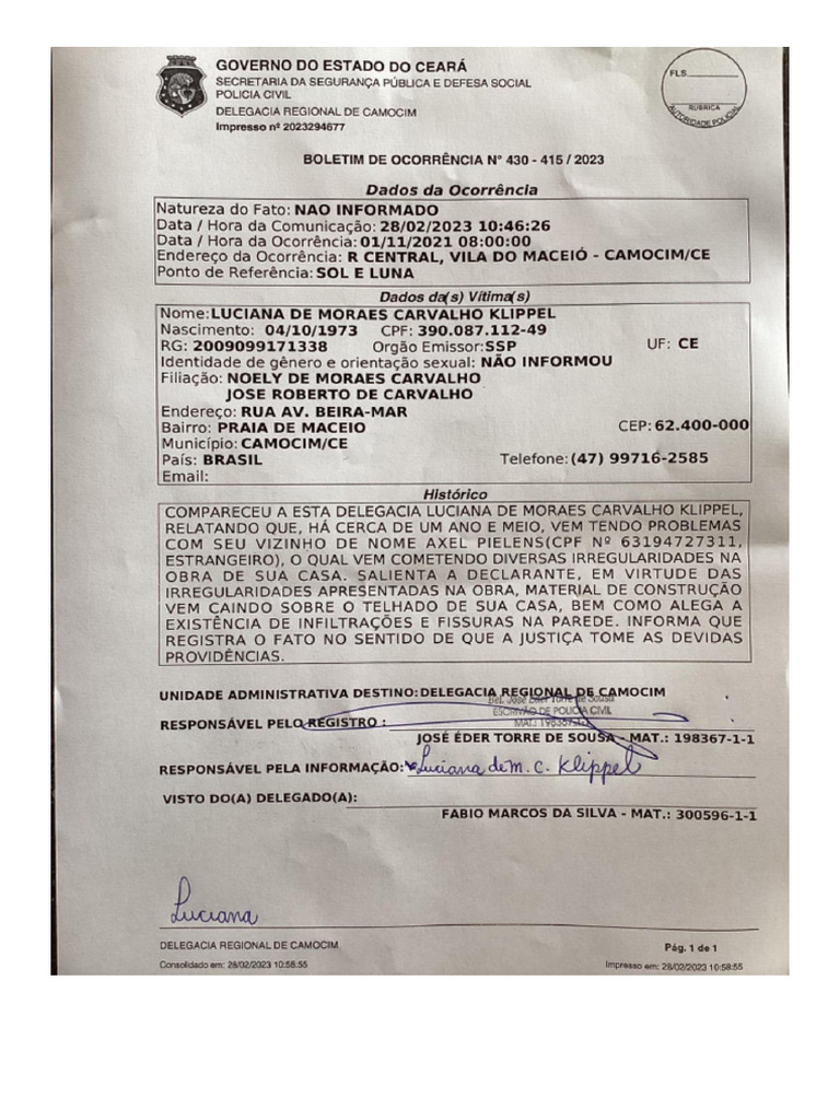Boletim de Ocorrência | PDF