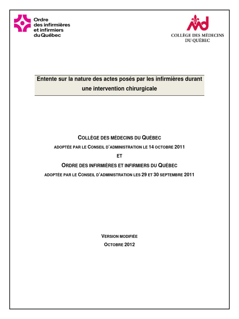 Entente CMQ OIIQ Intervention Chirurgicale WEB | PDF