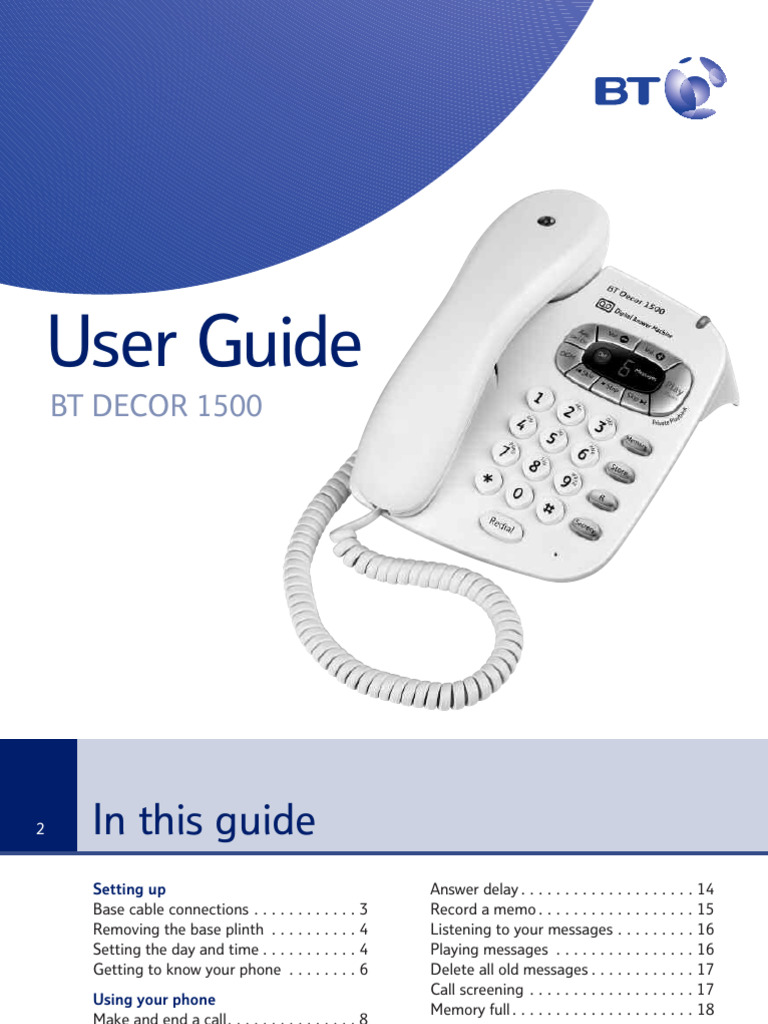 BT Decor 1500 User Guide PDF Telephony