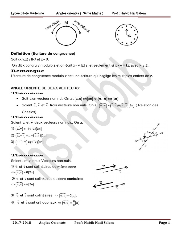 Resume de Cours Angles Orientes 3eme Maths Et SC Exp | PDF