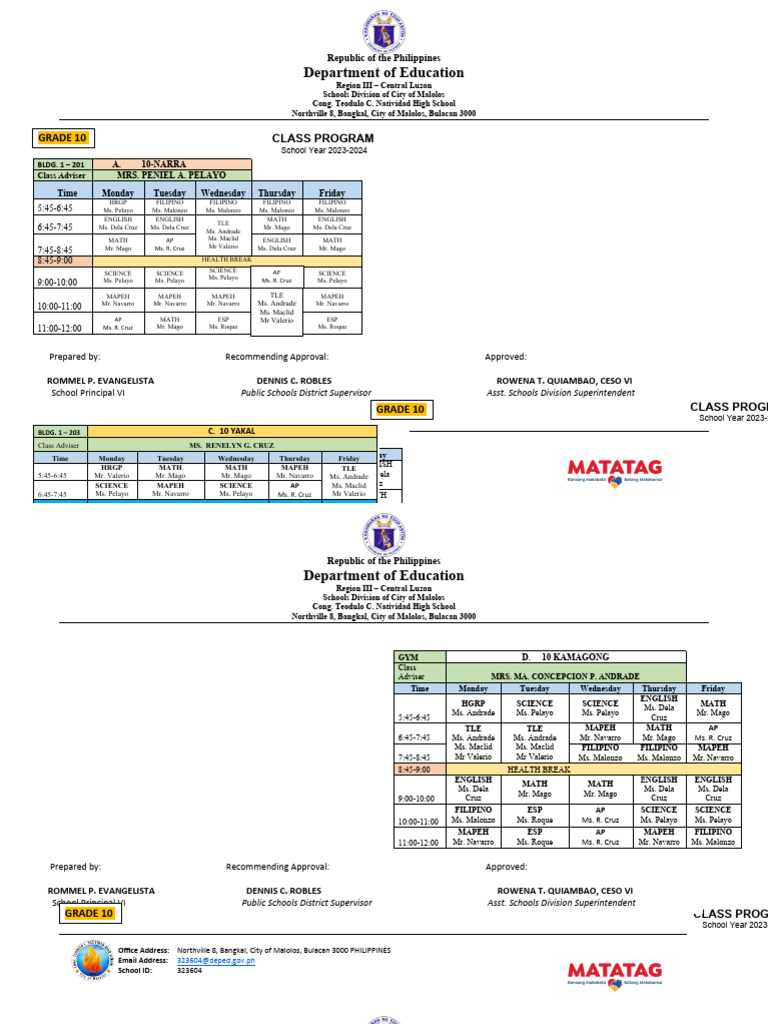 Class Program 2023 2024 PDF