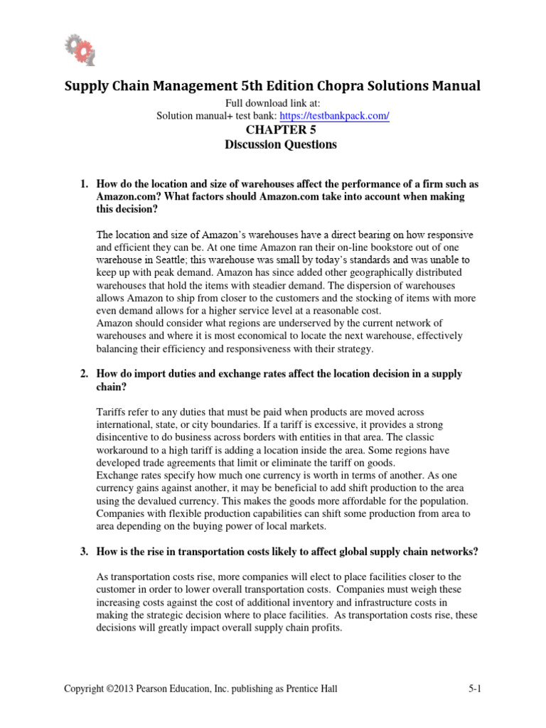 Supply Chain Management 5th Edition Chopra Solutions Manual 1 PDF