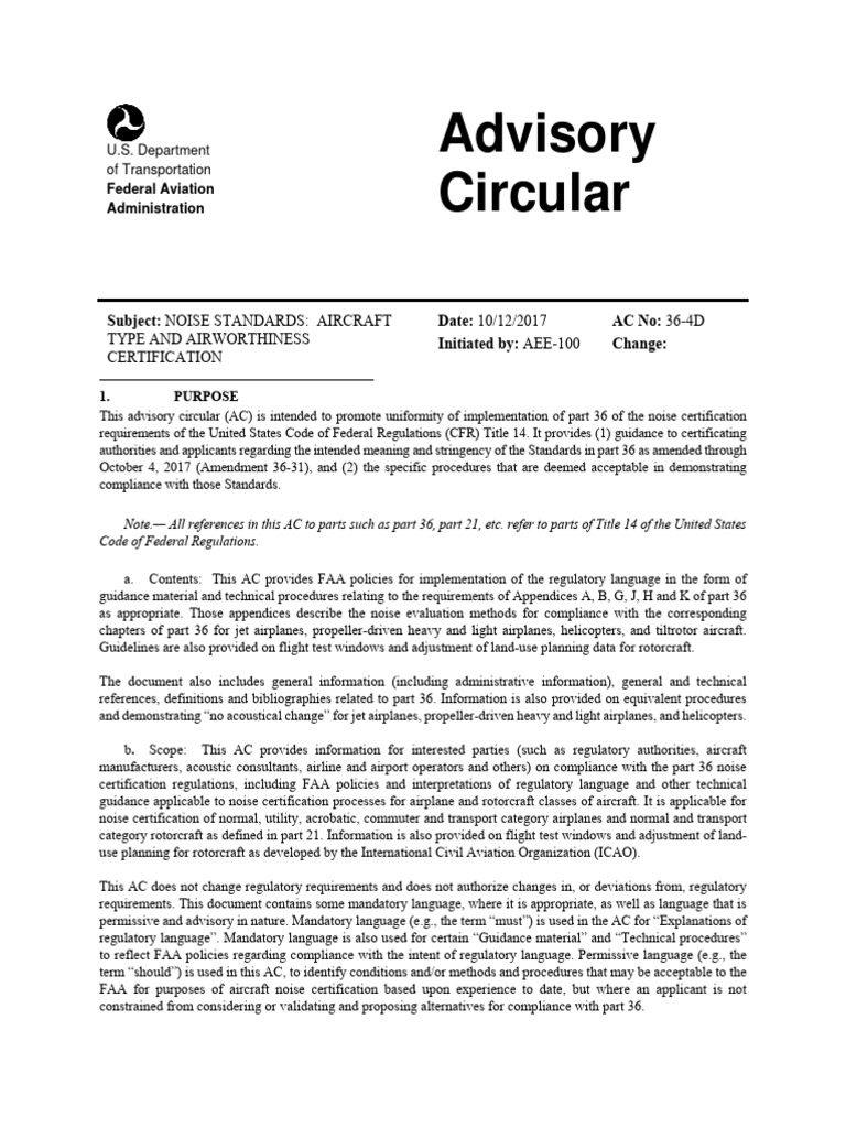 FAA Noise Certification Guidance AC 36-4D | PDF