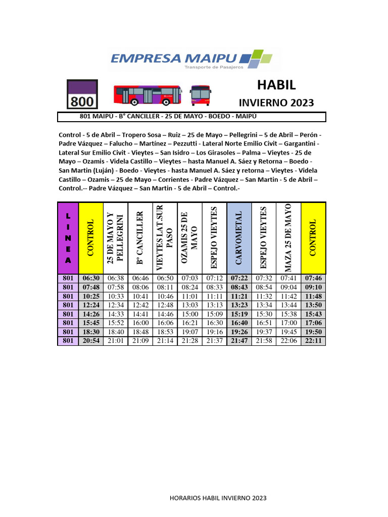 Horarios Habil g800 | PDF