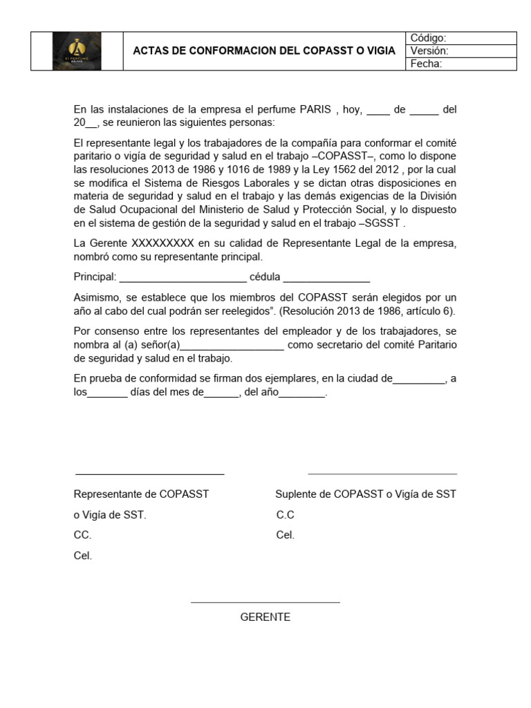 Acta de Conformación del COPASST | PDF
