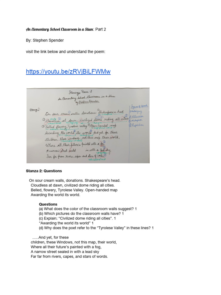 Poem An Elementary School Classroom in A Slum Part 2 PDF