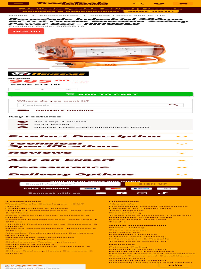 Renegade Industrial 10amp RCD 4 Outlet Portable Safety Power Box ...