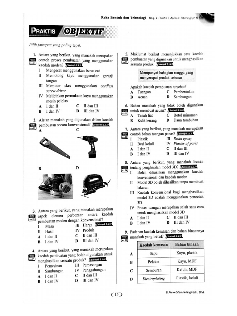 Latihan RBT Tingkatan 2 Aplikasi Teknologi | PDF