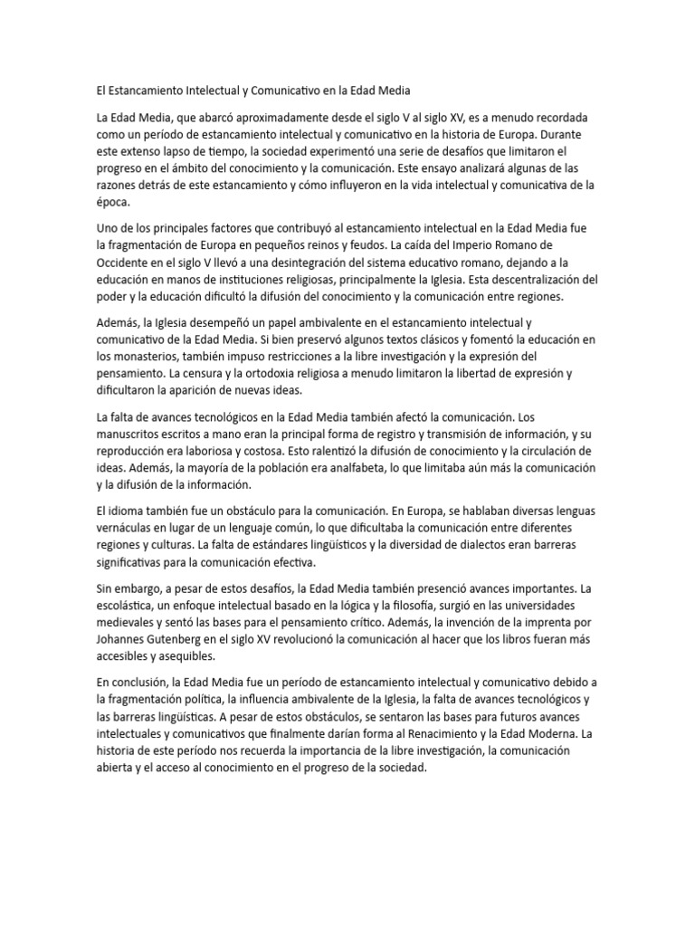 Estancamiento Intelectual en la Edad Media | PDF | Edades medias ...