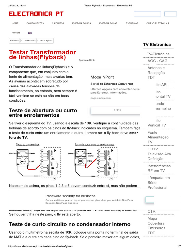 Transformador EHT Flyback para TV – Novo, Fiável e de Alta Qualidade