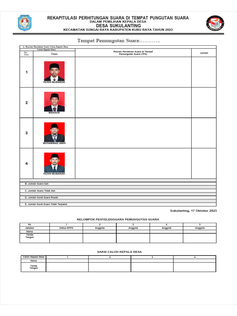 Rekapitulasi Suara Pemilihan Kepala Desa | PDF