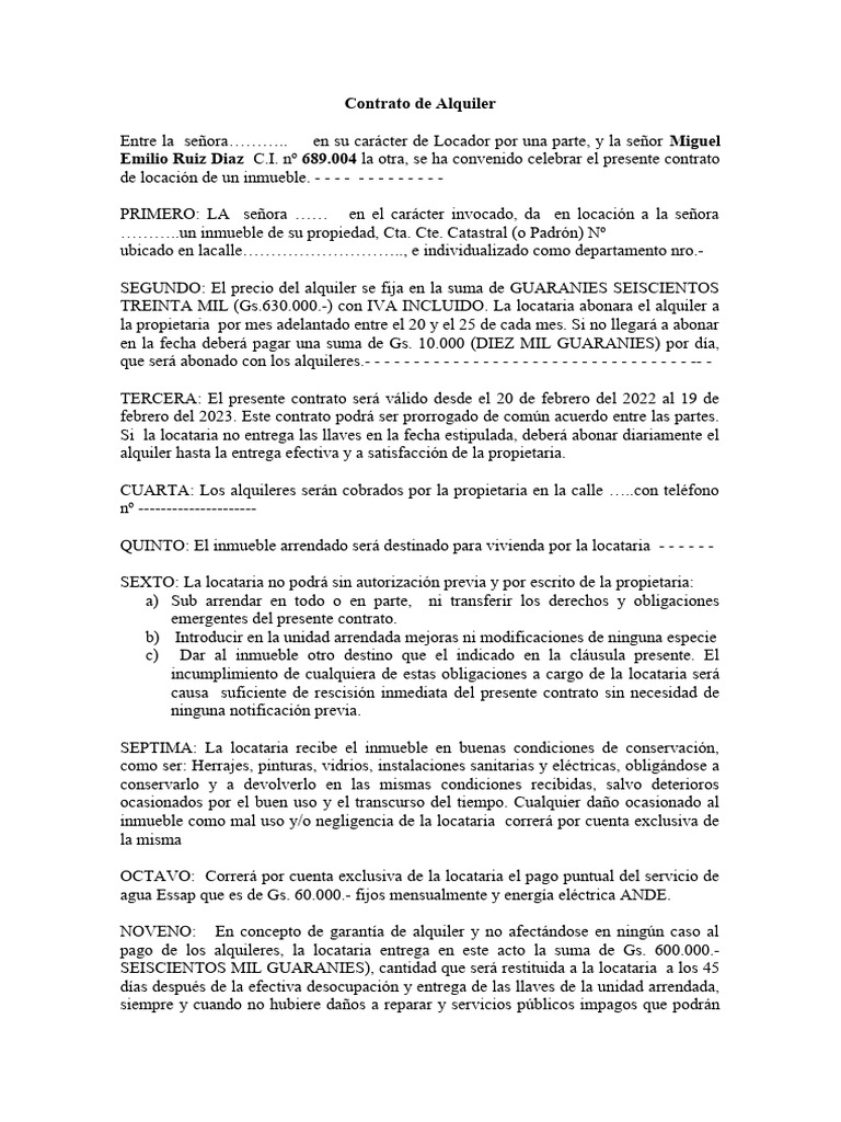 Contrato de Alquiler. Clasico | PDF | Finanzas y dinero | Hogar ...