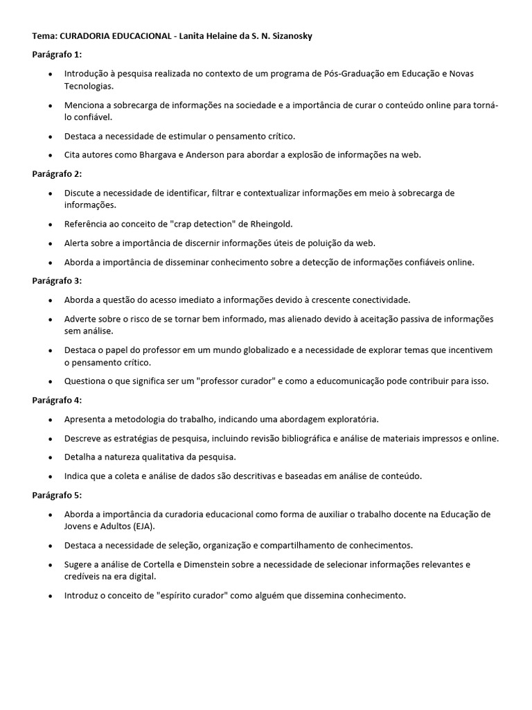 CURADORIA EDUCACIONAL Resumo | PDF | Carreira e Crescimento | Arte