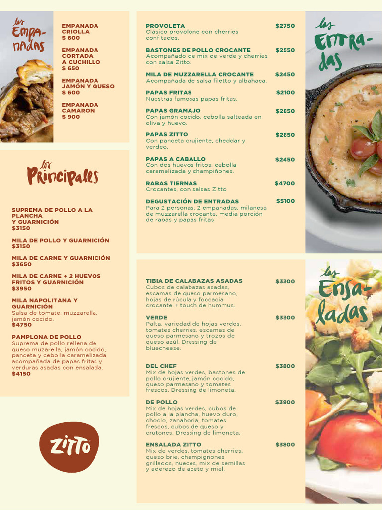 Menú Zitto: Platos y Precios | PDF