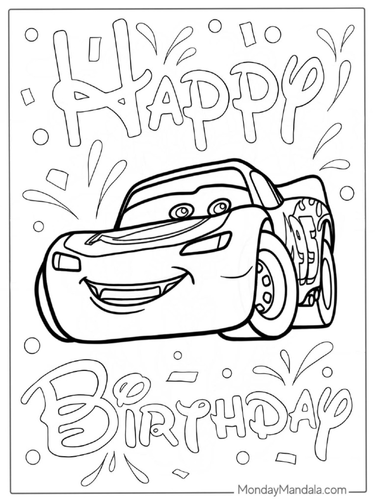 Happy Birthday Lightning McQueen Coloring Page For Parties | PDF