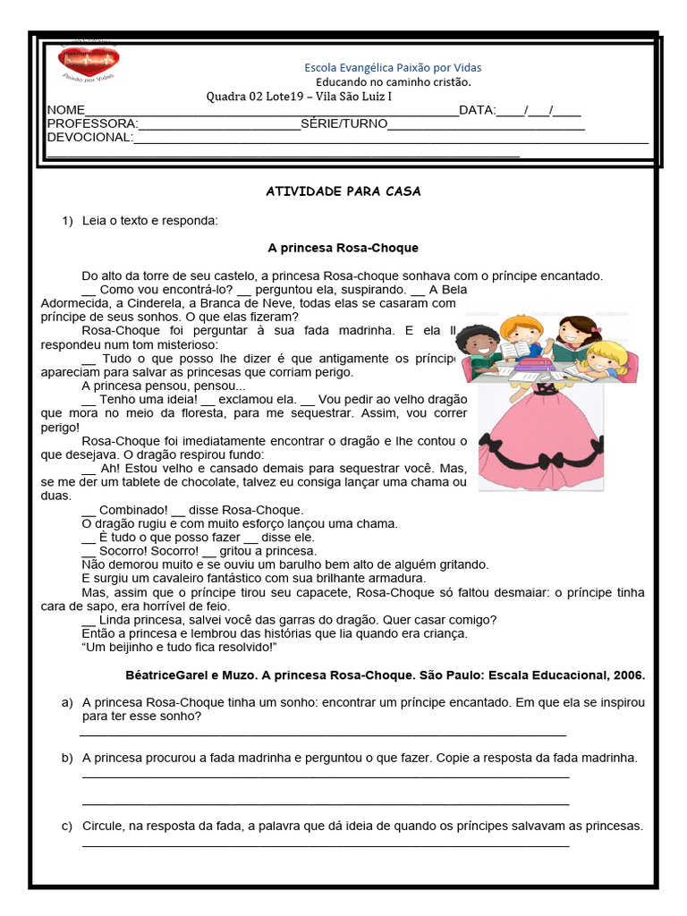 2 Bim Princesa Rosa Choque | PDF | Artes Linguísticas e Disciplina |  Estudos de Línguas Estrangeiras, image size:768x1024