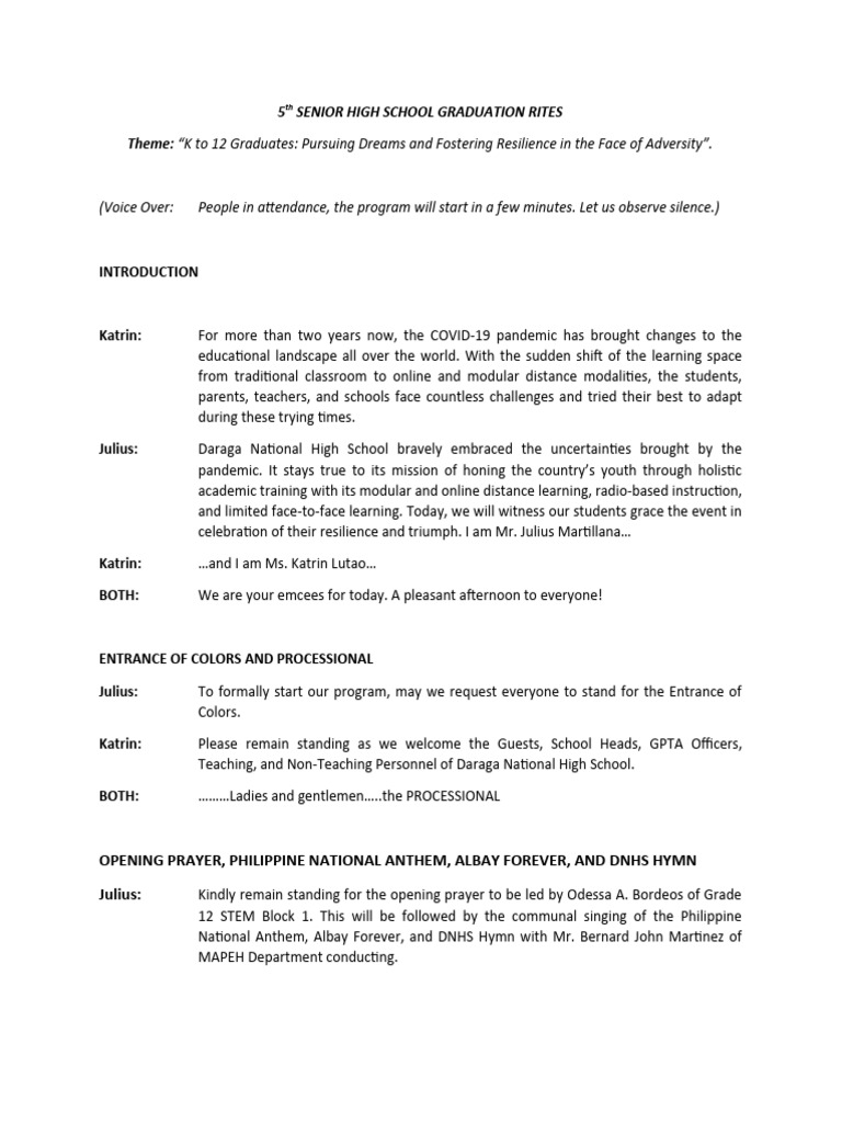 DNHS Graduation Script 2022 | PDF