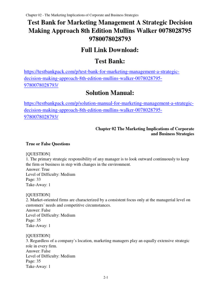 Test Bank For Marketing Management A Strategic Decision Making Approach ...