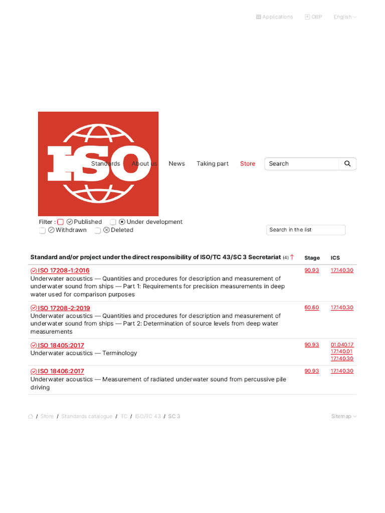 ISO/TC 43 Underwater Acoustics Standards | PDF