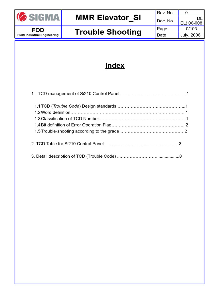 TCD Error Codes for SI210 Elevator | PDF