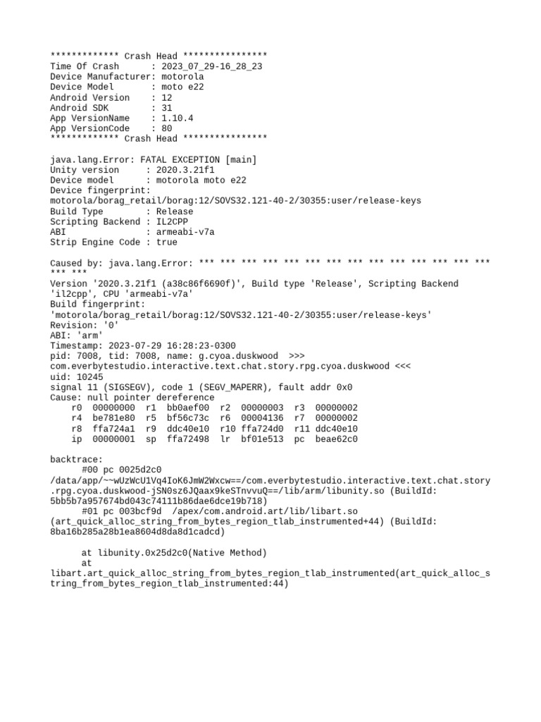 Duskwood App Crash Report | PDF | Computers