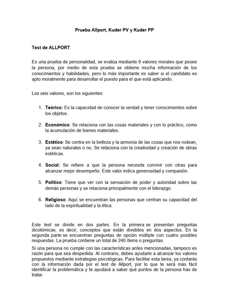 Tarea 2 Allport, Kuder PV y Kuder PP PDF
