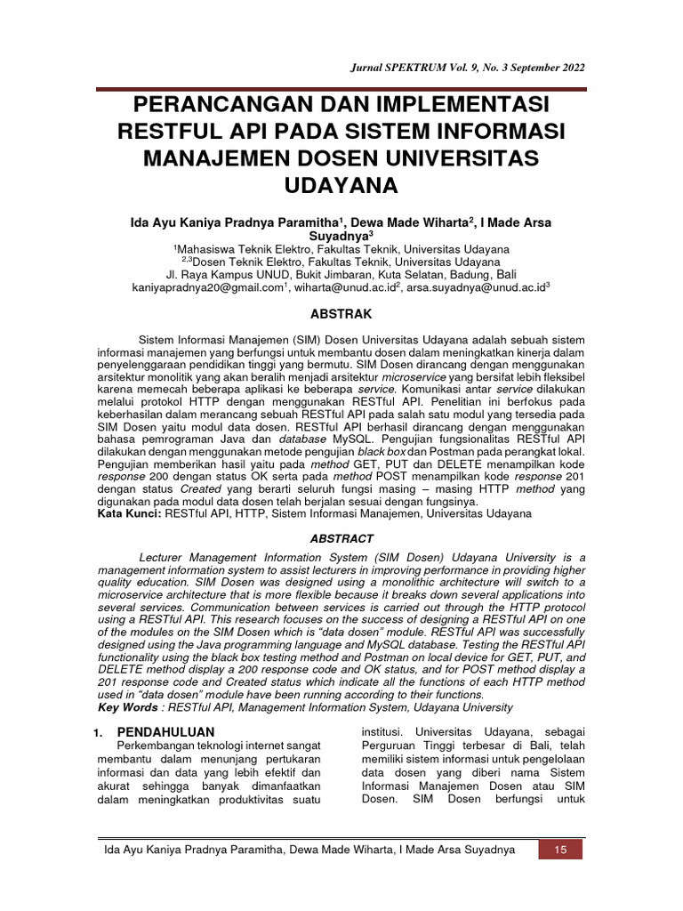 Desain RESTful API SIM Dosen UNUD | PDF | Komputer