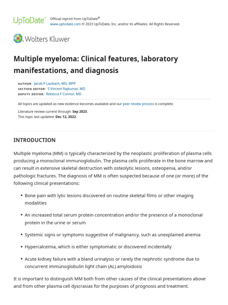 Multiple Myeloma - Clinical Features, Laboratory Manifestations, and ...