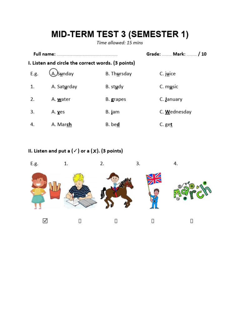 Mid-Term Test 3 (Semester 1) | PDF