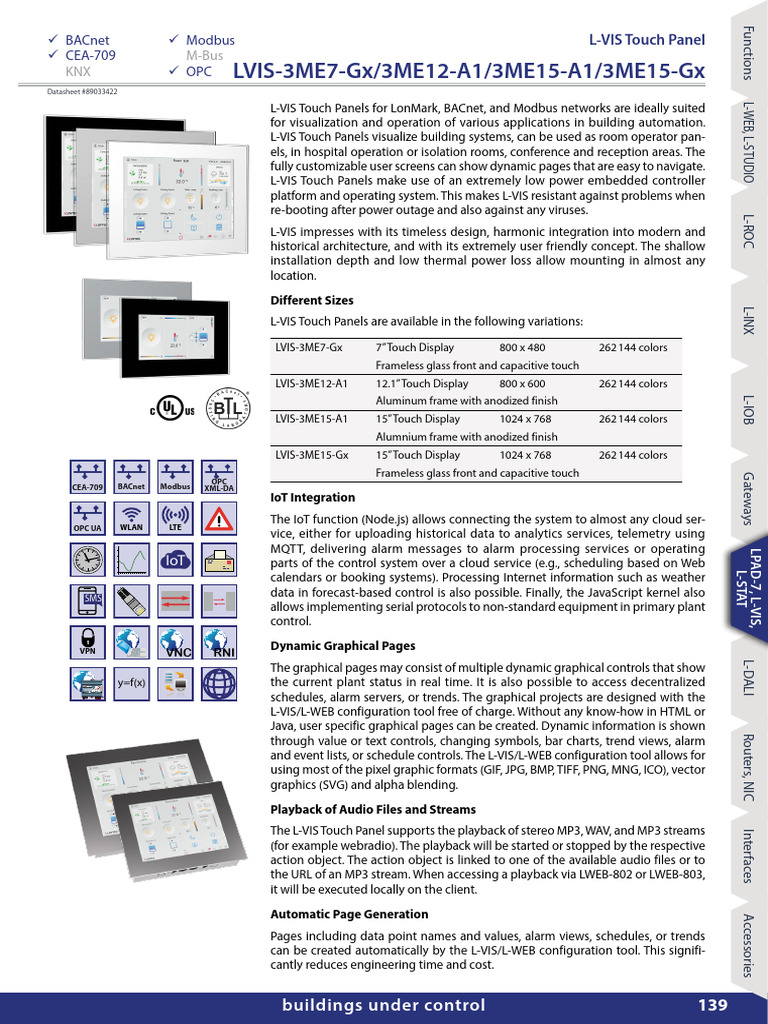 L-VIS Touch Panels for Building Automation | PDF