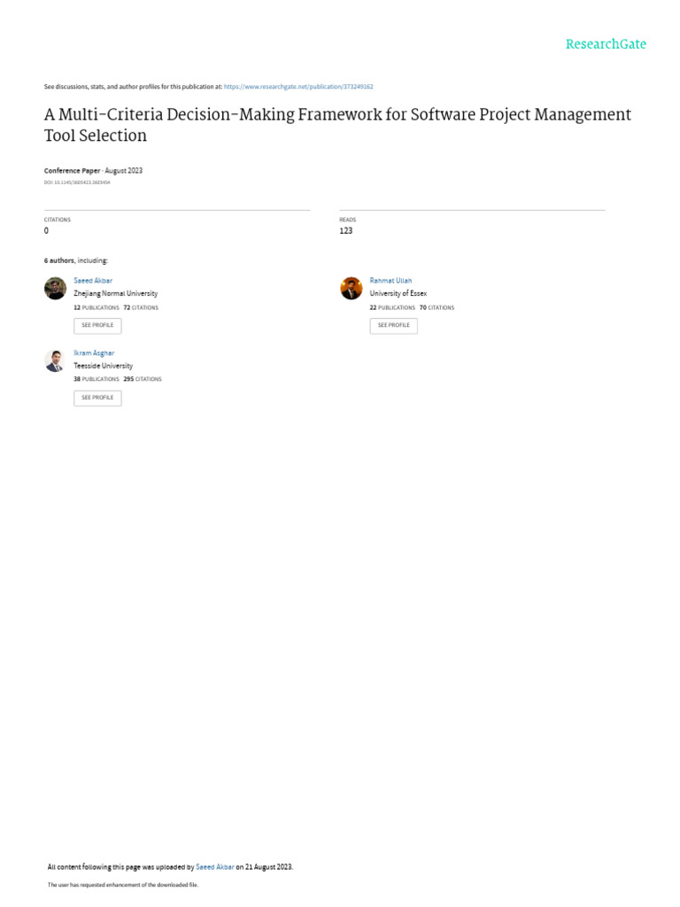 A multi crtiteria decison making framework for software project