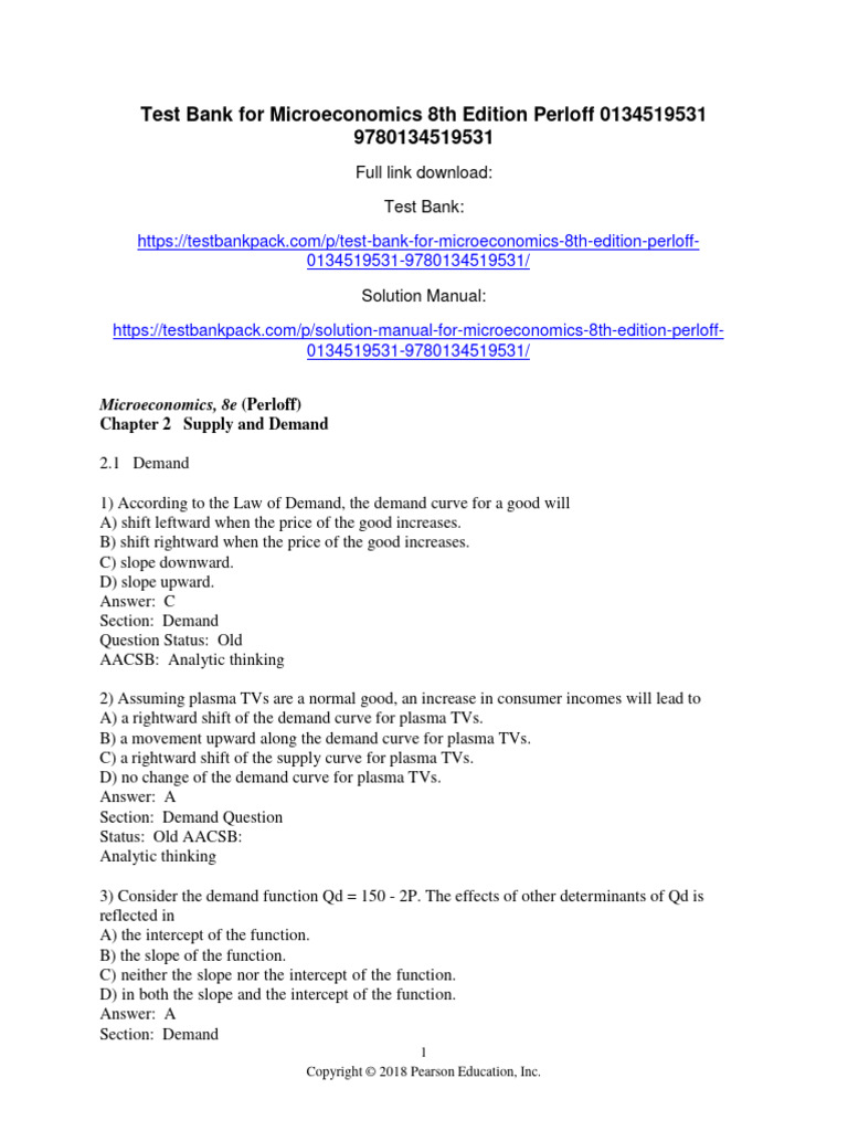 Test Bank For Microeconomics 8th Edition Perloff 0134519531 ...